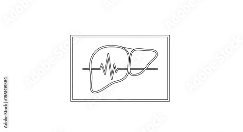 Continuous line art illustration of human liver with heartbeat pulse for health monitoring display