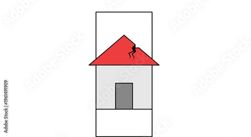 Stylized illustration of a house with a broken red roof, representing property damage and