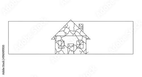 Stylized cracked house drawing representing structural failure and property decay on white