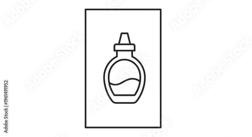 Minimalist line art icon of a small bottle with a pointed cap containing liquid for various uses