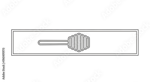 Vector line art illustration of a traditional wooden honey dipper tool within a simple rectangular
