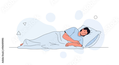 Person sleeping peacefully on a pillow under a blanket, illustration