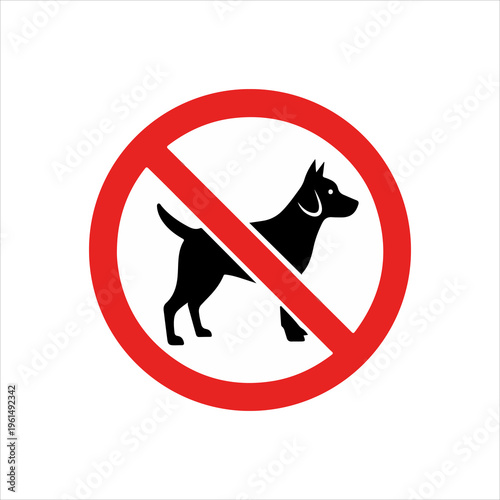 No Dogs Allowed Signage with Red Circle and Black Dog Silhouette.
