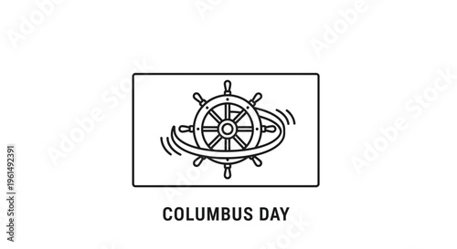 Nautical exploration holiday emblem: ship's wheel line art symbolizing adventure and discovery for