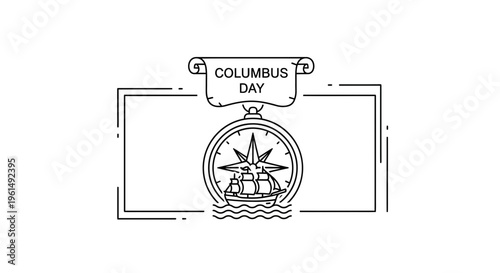 Minimalist line art illustration for Columbus Day, showcasing an iconic nautical compass and