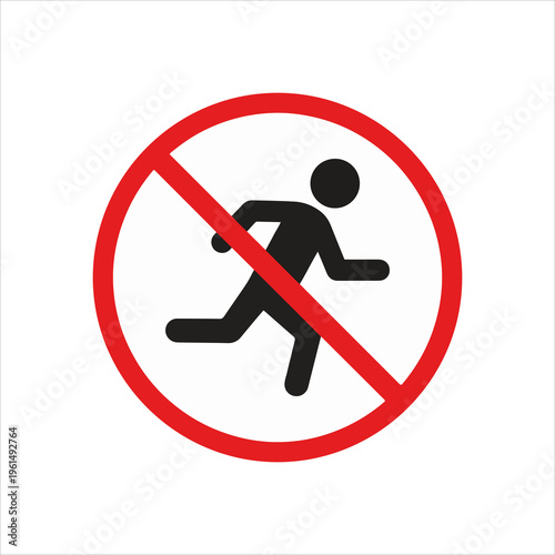 No running sign with a red circle and a black running person icon.
