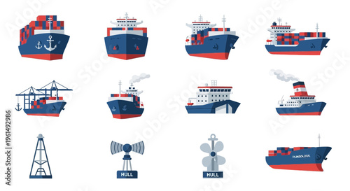 Collection of various cargo ships and vessels.