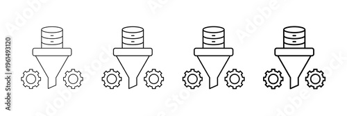 Data Ingestion Icons Vector Set In Different Stroke Line Style