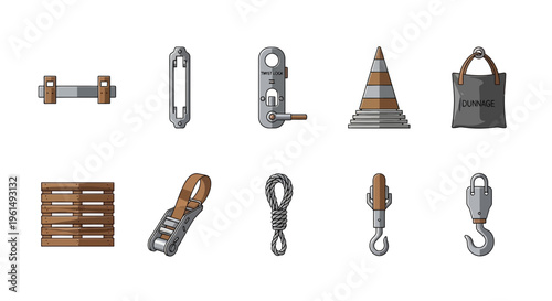Industrial metal hooks and rigging equipment.