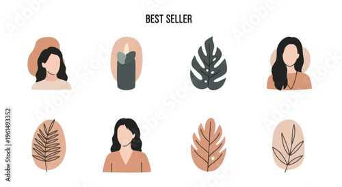 Minimalist abstract female portraits and botanical designs with earthy tones, perfect for modern branding and social media projects