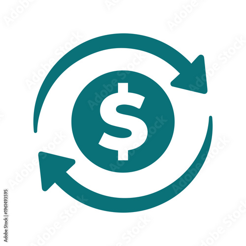 Solid Color Money Transfer Icon with Circular Arrows, Minimal Finance Vector on White Background