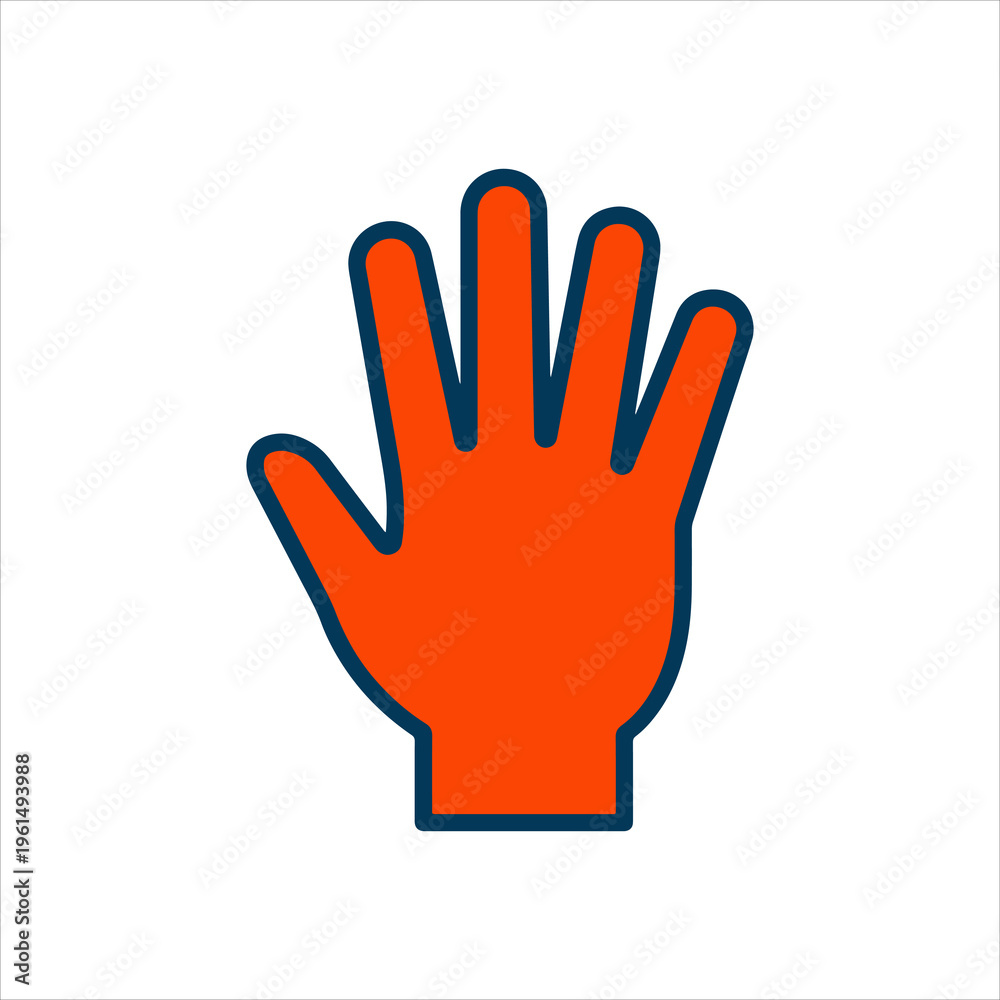 Fototapeta premium Simple orange hand with blue outline on a white background.