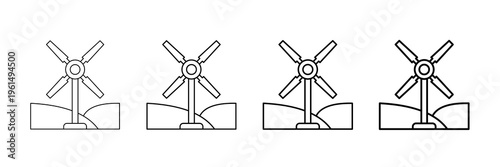 Wind Turbine Icons Vector Set In Different Stroke Line Style