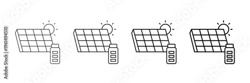 Solar Panel Icons Vector Set In Different Stroke Line Style