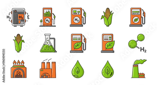 Biofuel sustainable energy icons set.