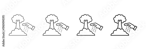 Tree Planting Icons Vector Set In Different Stroke Line Style