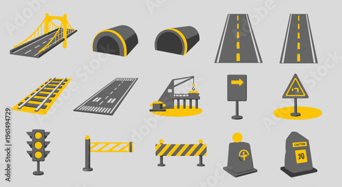 Road construction and traffic signs icons.