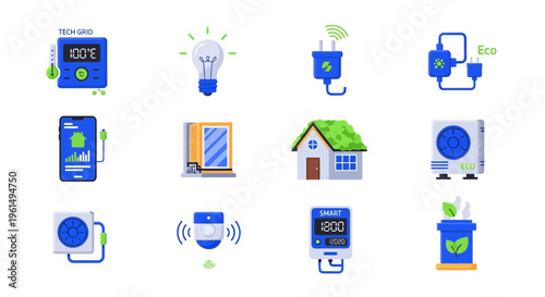Smart home automation technology icons set.