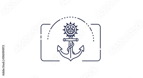 Stylized marine navigation emblem featuring an anchor and ship's helm in a modern line art style