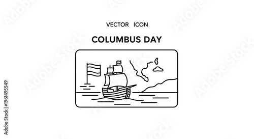 Monochromatic graphic representation of a historic ship journeying towards distant shores on