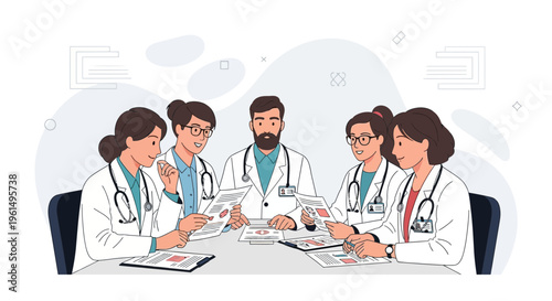 Doctors Meeting Discussing Medical Reports at Table