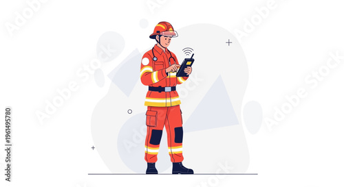 Firefighter using tablet and radio for communication and data