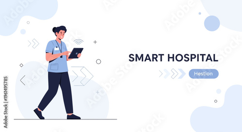 Smart Hospital Nurse with Tablet, Digital Healthcare Technology Concept