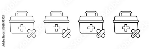 First Aid Kit Icons Vector Set In Different Stroke Line Style
