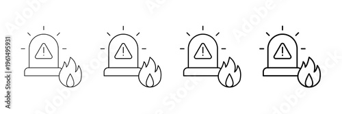 Fire Alarm Icons Vector Set In Different Stroke Line Style