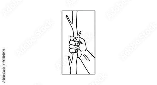 Illustrative Outline of a Strong Human Hand Firmly Gripping a Resilient Tree Branch