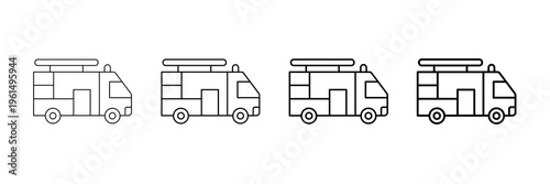 Fire Truck Icons Vector Set In Different Stroke Line Style