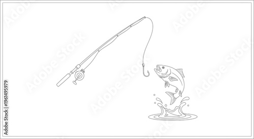 Dynamic fishing scene with a leaping fish on a hook and line drawing a perfect moment of aquatic