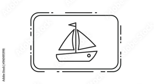 Simple line art icon of a sailing boat for maritime navigation and ocean adventure concepts