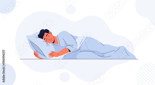 Man Sleeping Peacefully on Pillow, Cozy Bedroom Scene, Restful Night
