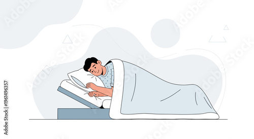 Man resting in adjustable bed, comfortable sleep, healthcare, relaxation, modern lifestyle