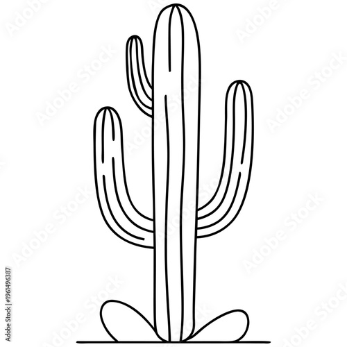 A stylized vector illustration of a large cactus with three major segments and a decorative base.