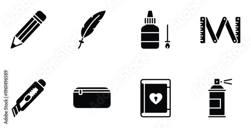 Quill feather pen with ink bottle old style stationery vintage vector illustration art