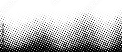 Wavy halftone grunge gradient texture. Pixelated noisy wave pattern background. Black dotted grain grit wallpaper. Fading sandy comic overlay. Rasterized pixelated anime or manga backdrop. Vector