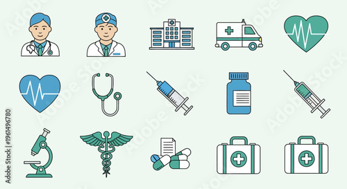 Medical icons and healthcare symbols.