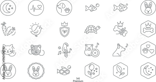 A comprehensive collection of minimalist line art icons featuring a diverse array of animals, nature elements, and simple conceptual symbols, perfect for modern design projects.