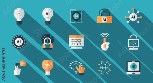 Digital security and technology icons.