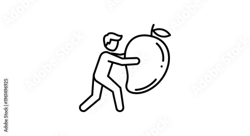 Outline icon of a person diligently carrying a significantly oversized mango fruit