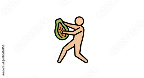Minimalist figure icon presenting a vibrant half papaya with visible seeds perfect for healthy