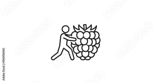 Stick figure pushing giant raspberry icon illustration for fruity effort and progress