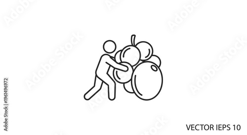 Stylized graphic showcasing a human figure engaging with a significant cluster of botanical produce