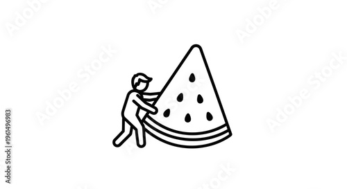 Minimalist graphic depicting a stylized person making an effort to push a substantial watermelon