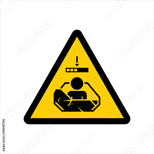 Warning sign for crushing hazard with person and falling object.