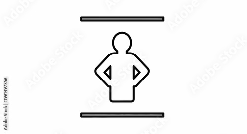Minimalist Human Figure Icon with Hands on Hips Between Horizontal Lines Displaying Stance and