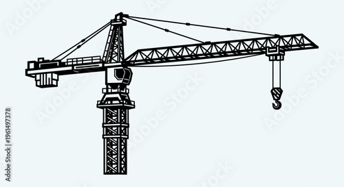 Large construction crane with hook.