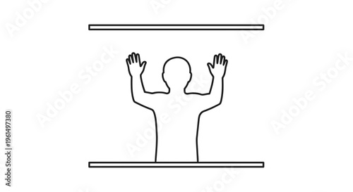 Human silhouette with raised hands confined between abstract barriers symbolizing restriction